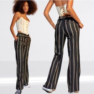 Urban Outfitters Marcella Flare Belted Trousers Y2K Size 10 Black Grunge